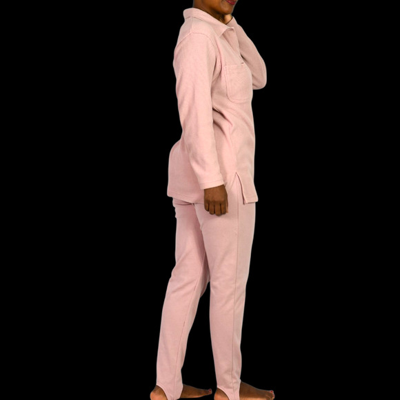 Vintage Stirrup Pant Set Dusty Pink Blush Waffle Knit Shirt Shacket CoOrd Small - Picture 10 of 14